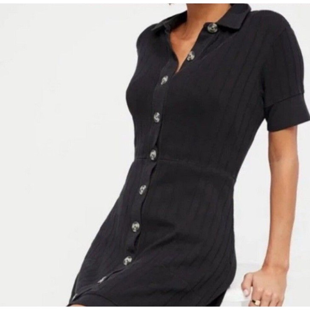 Free People Beach New Afternoon Ribbed Mini Dress Collared Sz S - Picture 2 of 10